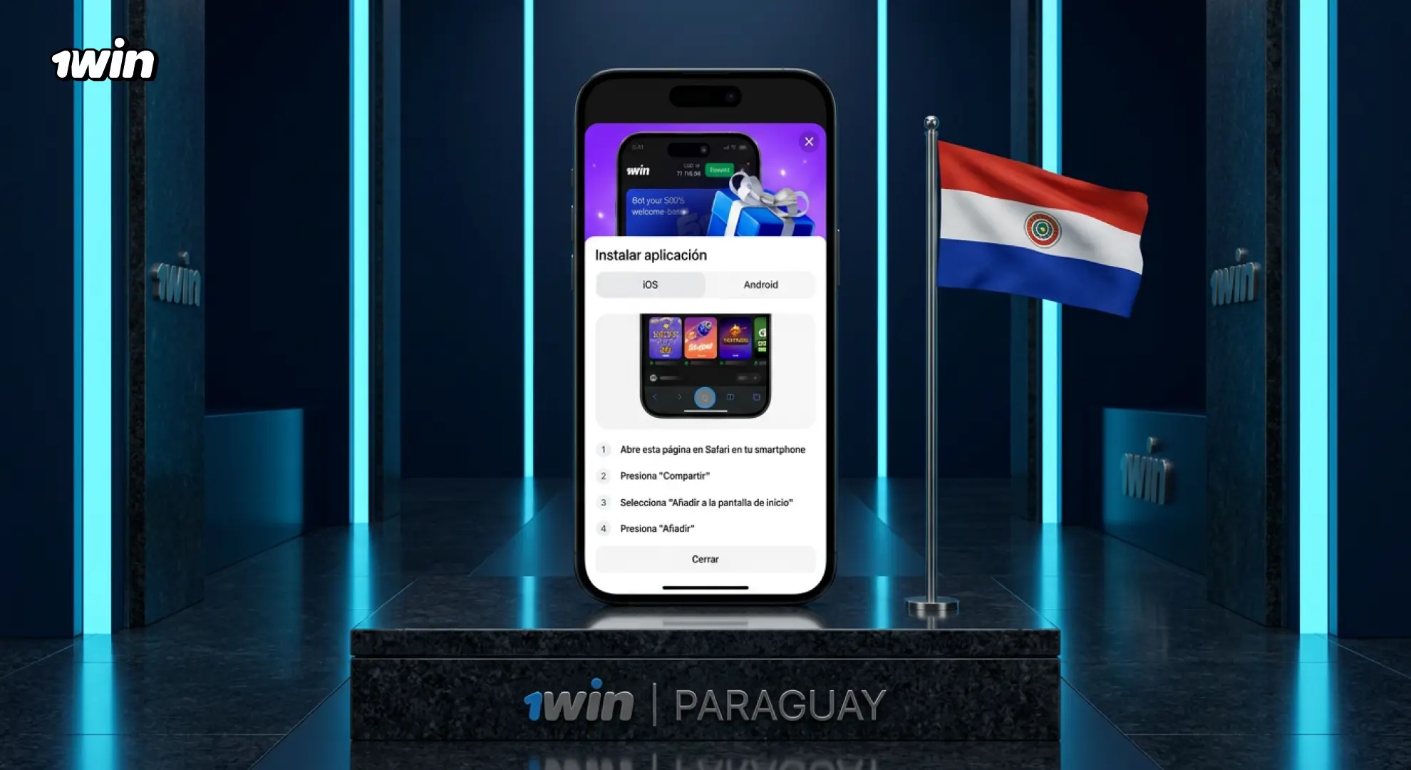 1win agregado a la pantalla de inicio de un iPhone desde Safari